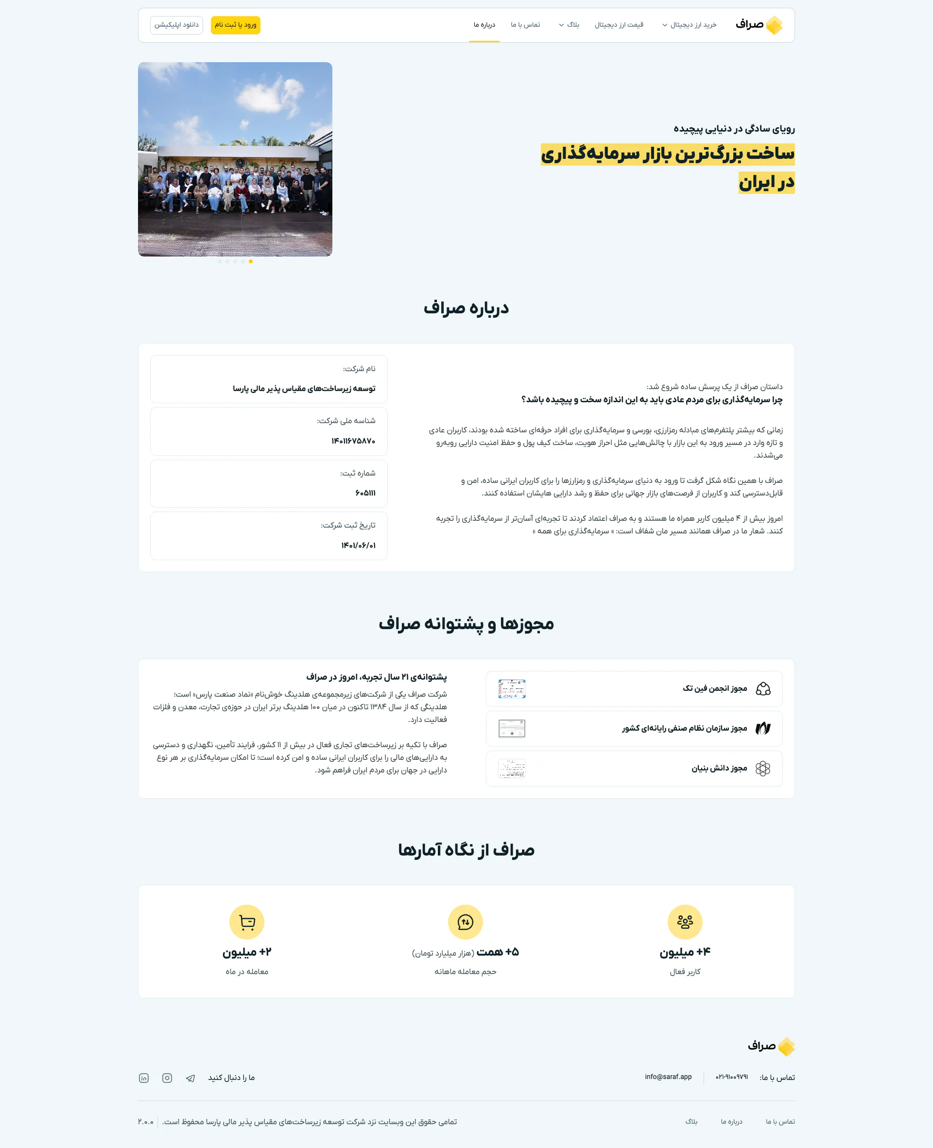 تصویر کامل صفحه درباره صراف در صراف